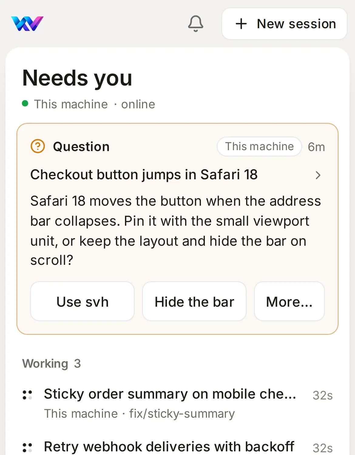 Fleet on a phone: Needs you, with a question from the Safari checkout session.
